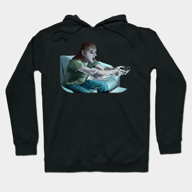 Elf Gamer Playing Video Games Hoodie by Helms Art Creations